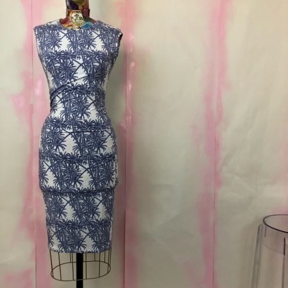 Reiss Rica Palm Tree Print Jersey Ruched Penc - Picture 3 of 8